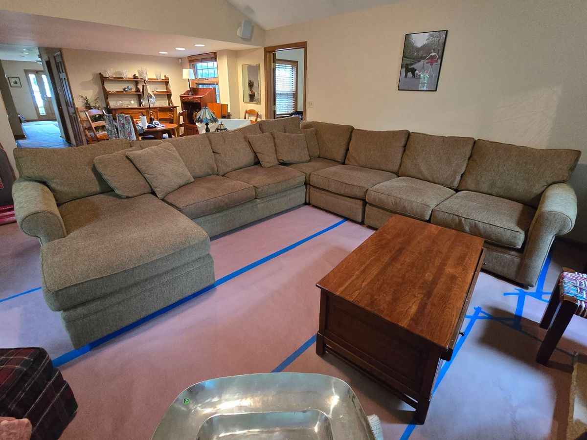 Large Crate & Barrel sectional sofa with chaise. Versatile. ( can use less pieces to make it smaller)
