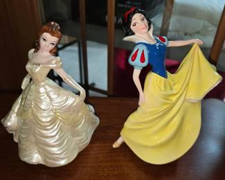 Walt Disney’s Beauty And The Beast Belle. And 8" Snow White, plays Someday My Prince Will Come.  Schmid Ceramic Music Box Vintage Figurines.