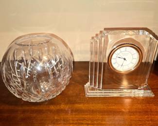 Crystal Rose bowl and Waterford Crystal Metropolitan clock