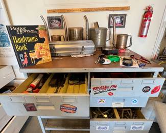 Rolling vintage tool cabinet
