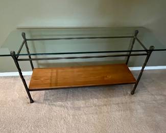 Now $100 (4/7) was 240.00 Sofa table glass top, iron, wood base shelve 55x18x37