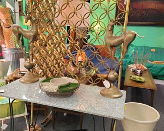 Marble top console table , bullet planter, room divider , deer sculptures