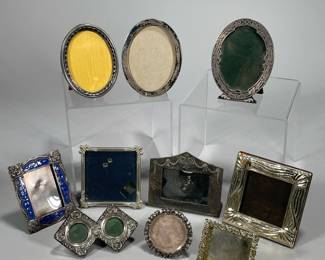 (10PC) SMALL DECORATIVE SILVER PICTURE FRAMES | dia. 3.5 in (Largest)