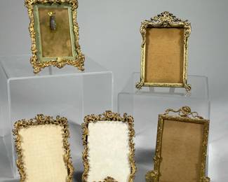 (5PC) BRASS PICTURE FRAMES | Brass picture frames having ornate patterned border