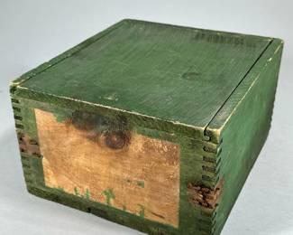 ANTIQUE WOOD BOX WITH ORIGINAL PAINT | Antique wooden box with original green paint