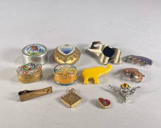 MIXED JEWELRY | Includes: lockets, elephant brooches, and small boxes