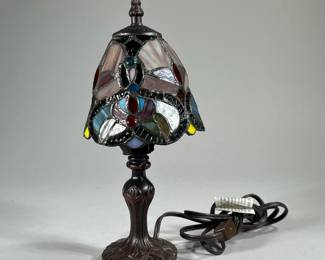 SLAG GLASS TABLE LAMP | Small reading lamp with colorful slag glass lampshade