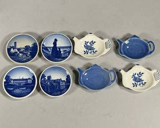(8PC) ROYAL COPENHAGEN & OTHER CERAMICS | Includes: 4 decorative miniature plates by Royal Copenhagen, and 4 small ceramics in the shape of teapots