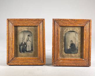 (2PC) PAIR EARLY TIN-TYPE PHOTOGRAPHS | Pair of early tin-type photographs in copper backed frame