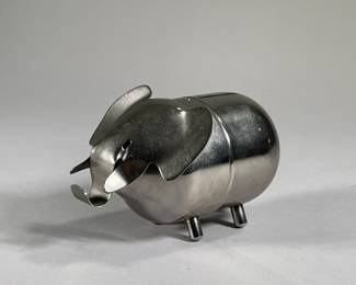 STAINLESS STEEL ELEPHANT COIN BANK | Elephant coin bank, stamped on bottom “Raimond Pat Pend”
