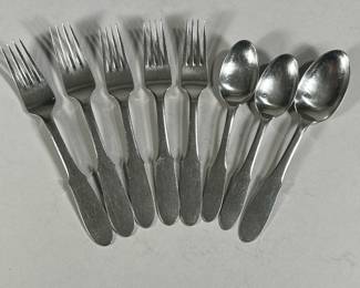 (8PC) GEORG JENSEN STAINLESS STEEL SILVERWARE | Includes 3 salad forks, 2 dinner forks and 3 spoons