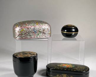 (4PC) DECORATIVE LACQUER BOXES | Includes: avian and floral decorated lacquer boxes