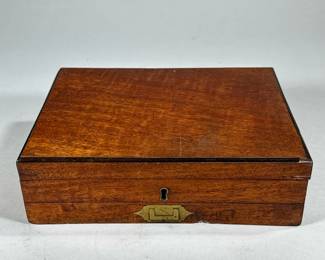ANTIQUE MAHOGANY ARTISTS' BOX | Having removable tray for paints, multiple compartments for brushes and water, and pull out drawer on bottom.