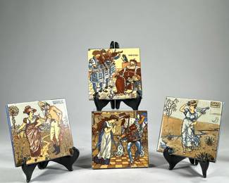 (4PC) DELFT DECORATIVE TILES | Includes: Little Bo Peep, Colonial style couple, King Cole, and Ye Good King Arthur