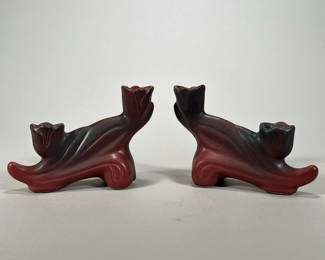 (2PC) VAN BRIGGLE PAIR OF CANDLE STICK HOLDERS | l. 6 x w. 2.5 x h. 4.5 in