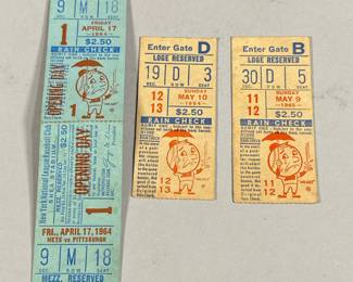 (3PC) 1964 METS OPENING DAY TICKETS | Includes: Ticket from Mets opening day game on April 17, 1964, the first game ever played in Shea Stadium,  and tickets from Sunday May 10, 1964 & Sunday May 9, 1965
