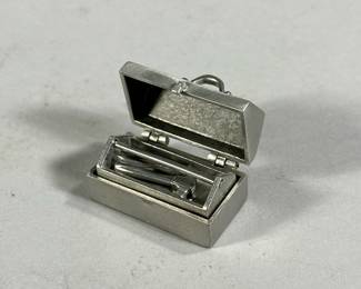 MINIATURE PEWTER TOOLBOX | Miniature pewter toolbox with miniature tools inside, signed on bottom "Tool Box / CLIFT"