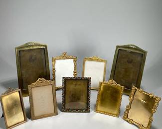 (9PC) LARGE BRASS & BRONZE PICTURE FRAMES | Brass & bronze picture frames with patterned borders