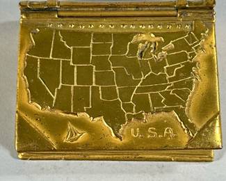 GILT UNITED STATES BOOK BOX | Gilt book box showing map of the United States with lower 48 states shown.