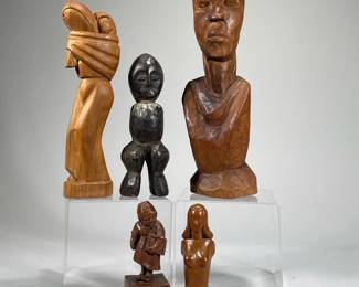 MIXED WOOD CARVINGS | Includes: small child figurine, bust of woman, large stylized but of man, and more