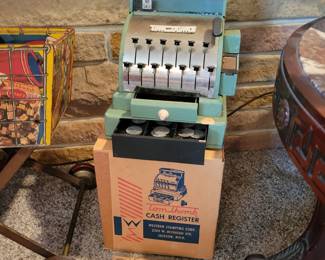 Tom thumb vintage toy cash register with original box.