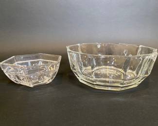 Two Glass Bowls With Geometric Rims
