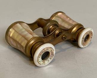Lamier Mother Of Pearl Opera Glasses With Original Leather Case, Paris, Circa 1940
