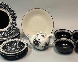 Set Of Target Home Stoneware Paisley Plates And Bowls With Similar Style Tea Pot And Serving Dish
