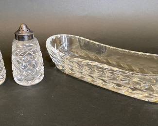 Waterford Dish With Glass Salt And Pepper Shakers
