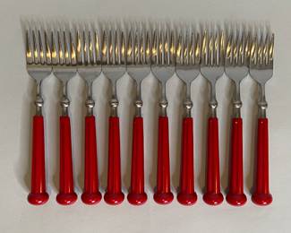 Collection Of Oxford Hall Cherry Red Handle Forks
