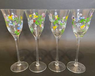 Four Hand Painted Wine Glasses

