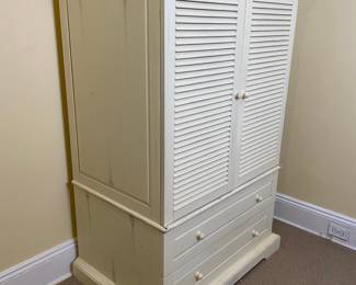 White Painted Television Armoire
