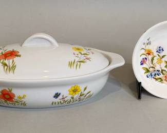 Country Flowers By Andrea Cookware With Aynsley Trinket Dish
