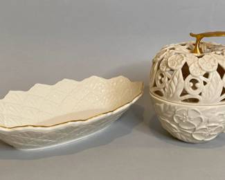 Lenox Potpourri Apple With Lenox Jacquard Gold Fluted Dish
