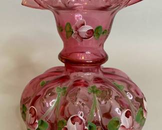 Fenton Charleton Hand Painted Cranberry Vase
