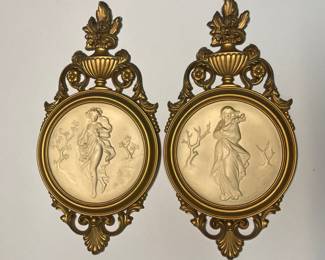 Pair Of Mid Century Syroco Hollywood Regency Style Greek Goddess Cameo Wall Plaques
