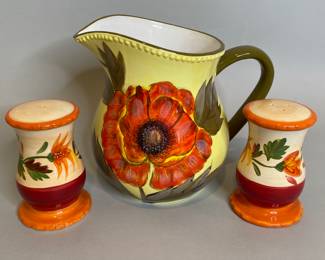 La Dolce Vita Pitcher With Folkloric Red Salt And Pepper Shakers
