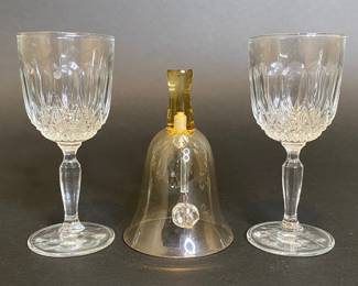 Pair Of Cordial Glasses And Glass Bell
