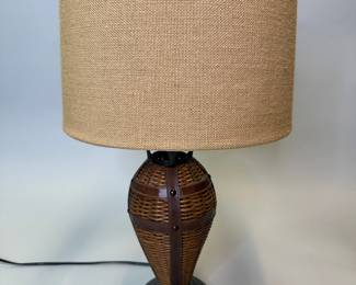 British Colonial Style Table Lamp With Wicker And Leather Accents
