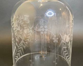 Etched Glass Cloche With Floral Motif
