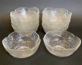 12 Pressed Glass Lettuce Leaf Salad Bowls
