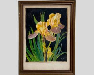 Irises Watercolor Painting, Signed ELY
