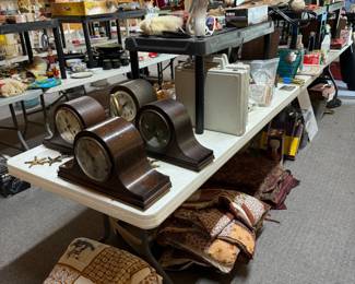 Vintage mantle clocks and more blankets