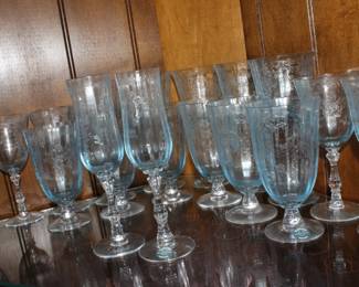 61 Pieces of Lenox Navarre Blue Crystal Stemware (42 of which are still in wrapping)