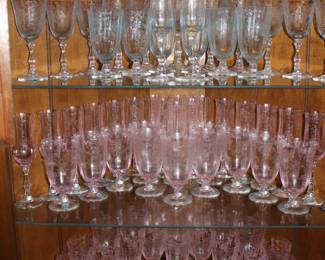 47 Pieces of Lenox Pink Navarre Crystal Stemware