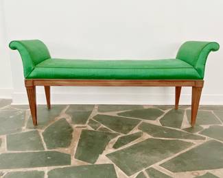 MID-CENTURY MODERN GREEN RETRO UPHOLSTERED BENCH - VINTAGE - BED BENCH - WINDOW SEAT