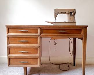 MID-CENTURY MODERN SINGER SEWING MACHINE 301A & TABLE - SEWING DESK