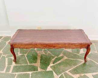 VINTAGE FRENCH PROVINCIAL SCROLL FOOT DARK WOOD COFFEE TABLE