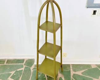 VINTAGE 1970s BAMBOO THREE-TIER SHELF - PLANT STAND - PAINTED RETRO GREEN