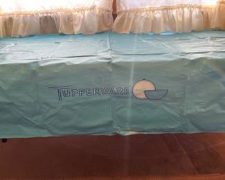 Plastic Tupperware tablecloth!  
Oh, and LOTS of Tupperware! 